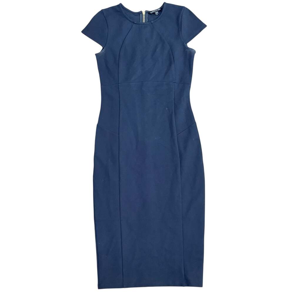 FELICITY & COCO Navy Blue Cap Sleeve Seamed Midi Sheath Dress